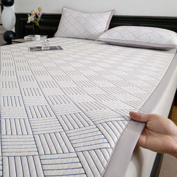 91家纺网 家纺一手货源 找家纺 欧邦 2025新款外贸热销加厚菱形Pe中分子凉感豆豆软席 菱形-灰 床席款