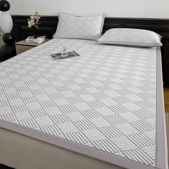 91家纺网 家纺一手货源 找家纺 欧邦 2025新款外贸热销加厚菱形Pe中分子凉感豆豆软席 菱形-灰 床席款