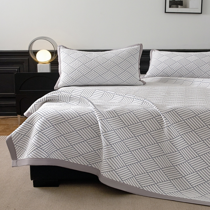 91家纺网 家纺一手货源 找家纺 欧邦 2025新款外贸热销加厚菱形Pe中分子凉感豆豆软席 菱形-灰 床席款