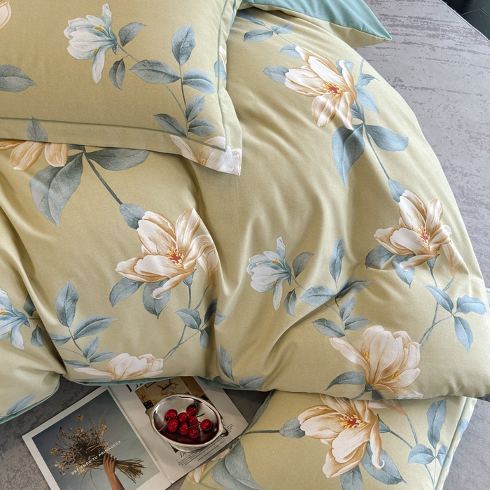 91家纺网 家纺一手货源 找家纺 曲之慕 2025直播爆款纯棉磨毛 高克重加厚全棉磨毛印花四件套 花兮-绿