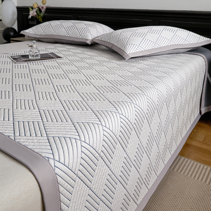 91家纺网 家纺一手货源 找家纺 欧邦 2025新款外贸热销加厚菱形Pe中分子凉感豆豆软席 菱形-灰 床席款