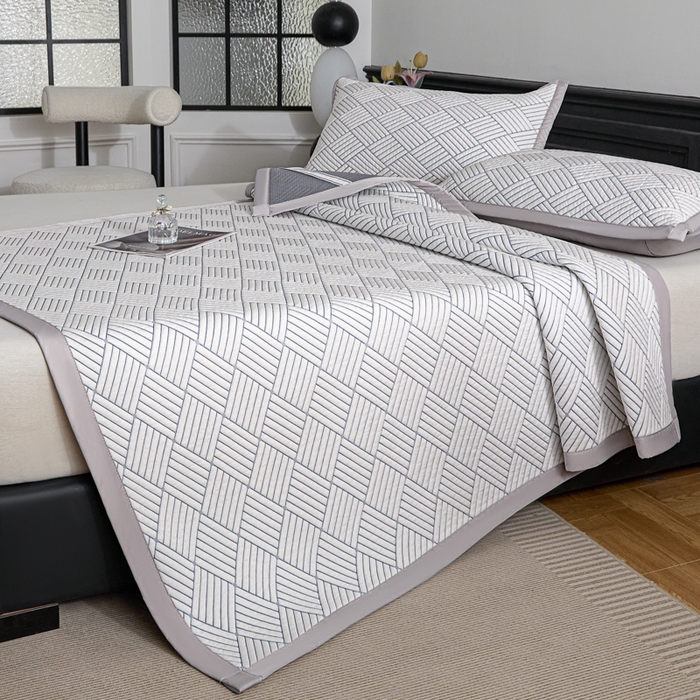 91家纺网 家纺一手货源 找家纺 欧邦 2025新款外贸热销加厚菱形Pe中分子凉感豆豆软席 菱形-灰 床席款