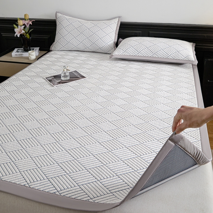 91家纺网 家纺一手货源 找家纺 欧邦 2025新款外贸热销加厚菱形Pe中分子凉感豆豆软席 菱形-灰 床席款