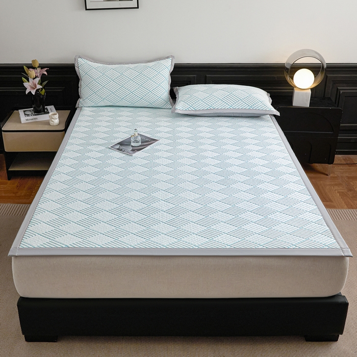 91家纺网 家纺一手货源 找家纺 欧邦 2025新款外贸热销加厚菱形Pe中分子凉感豆豆软席 菱形-蓝 床席款