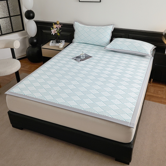 91家纺网 家纺一手货源 找家纺 欧邦 2025新款外贸热销加厚菱形Pe中分子凉感豆豆软席 菱形-蓝 床席款