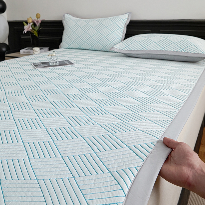 91家纺网 家纺一手货源 找家纺 欧邦 2025新款外贸热销加厚菱形Pe中分子凉感豆豆软席 菱形-蓝 床席款