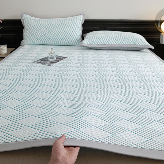 91家纺网 家纺一手货源 找家纺 欧邦 2025新款外贸热销加厚菱形Pe中分子凉感豆豆软席 菱形-蓝 床席款