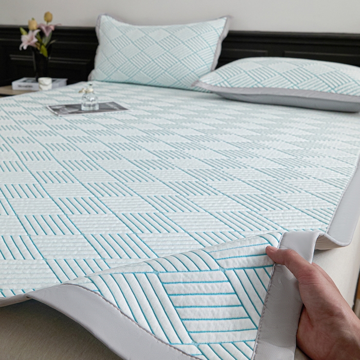 91家纺网 家纺一手货源 找家纺 欧邦 2025新款外贸热销加厚菱形Pe中分子凉感豆豆软席 菱形-蓝 床席款