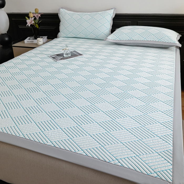 91家纺网 家纺一手货源 找家纺 欧邦 2025新款外贸热销加厚菱形Pe中分子凉感豆豆软席 菱形-蓝 床席款