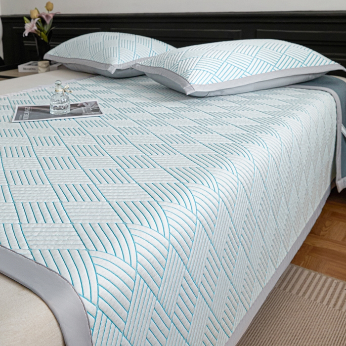 91家纺网 家纺一手货源 找家纺 欧邦 2025新款外贸热销加厚菱形Pe中分子凉感豆豆软席 菱形-蓝 床席款