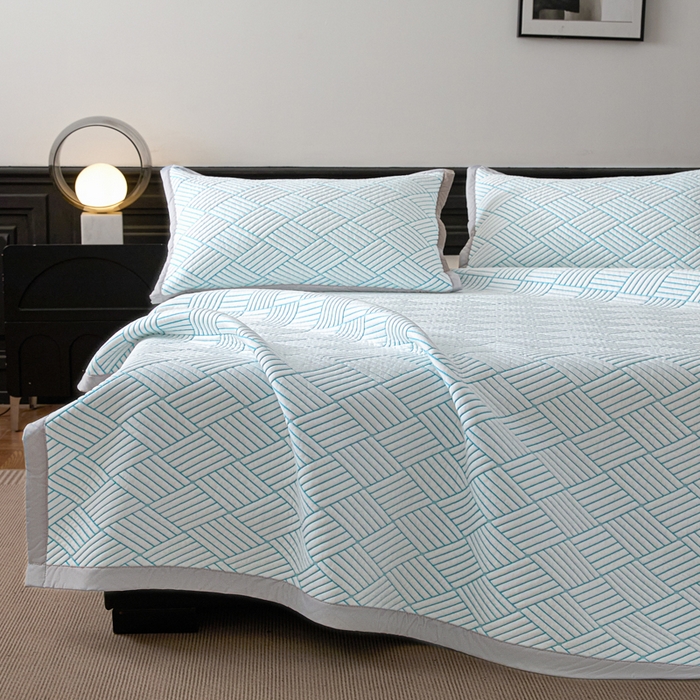 91家纺网 家纺一手货源 找家纺 欧邦 2025新款外贸热销加厚菱形Pe中分子凉感豆豆软席 菱形-蓝 床席款