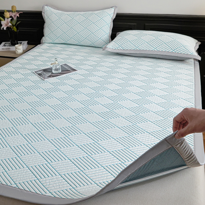 91家纺网 家纺一手货源 找家纺 欧邦 2025新款外贸热销加厚菱形Pe中分子凉感豆豆软席 菱形-蓝 床席款