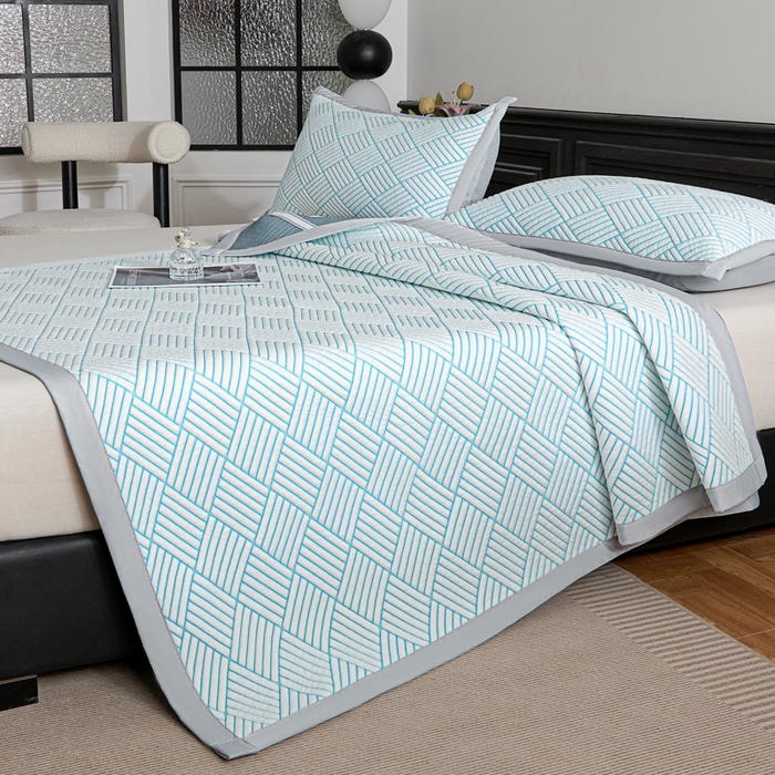 91家纺网 家纺一手货源 找家纺 欧邦 2025新款外贸热销加厚菱形Pe中分子凉感豆豆软席 菱形-蓝 床席款