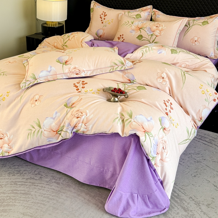 91家纺网 家纺一手货源 找家纺 曲之慕 2025直播爆款纯棉磨毛 高克重加厚全棉磨毛印花四件套 花与梦-粉