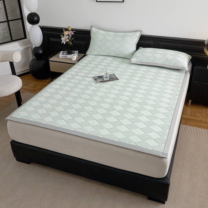 91家纺网 家纺一手货源 找家纺 欧邦 2025新款外贸热销加厚菱形Pe中分子凉感豆豆软席 菱形-绿 床席款