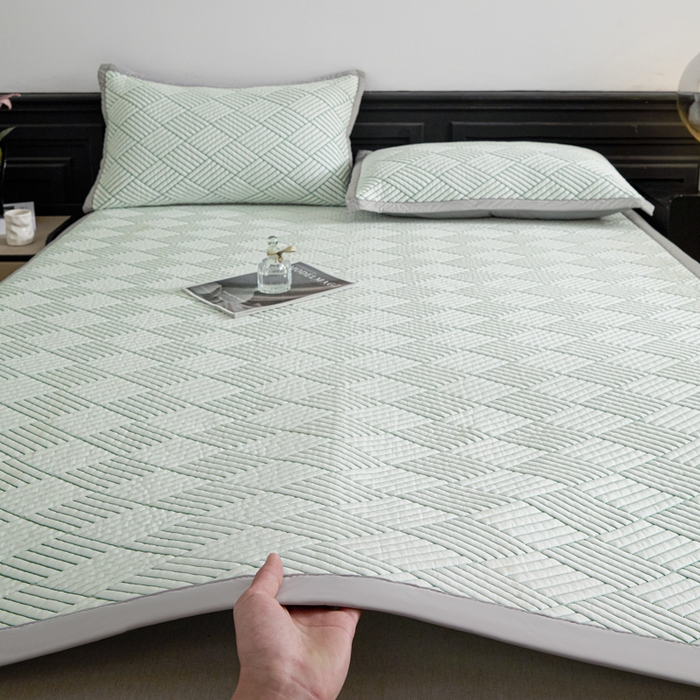 91家纺网 家纺一手货源 找家纺 欧邦 2025新款外贸热销加厚菱形Pe中分子凉感豆豆软席 菱形-绿 床席款