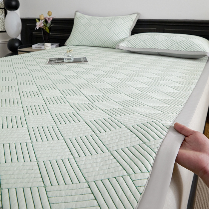 91家纺网 家纺一手货源 找家纺 欧邦 2025新款外贸热销加厚菱形Pe中分子凉感豆豆软席 菱形-绿 床席款