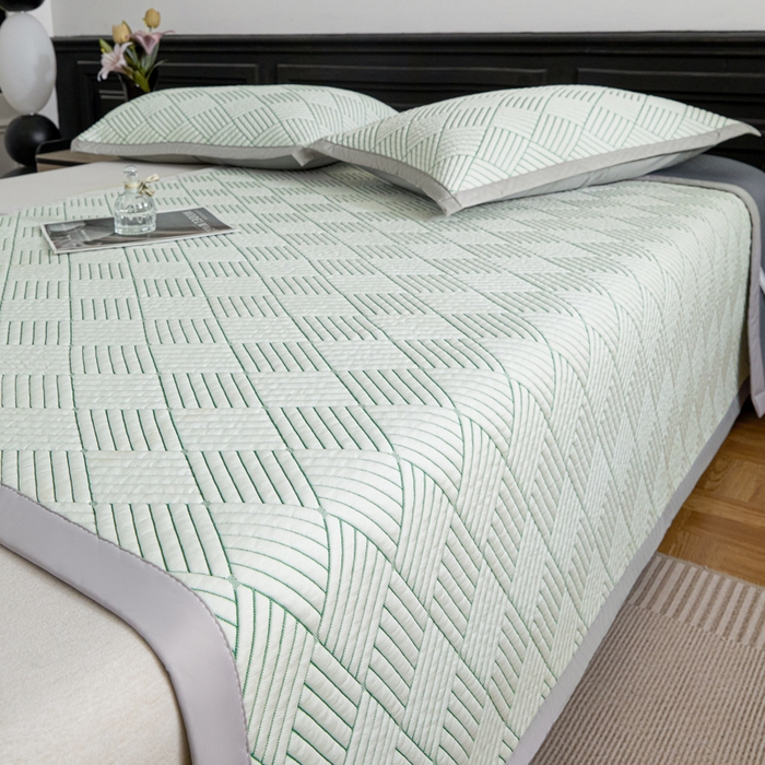 91家纺网 家纺一手货源 找家纺 欧邦 2025新款外贸热销加厚菱形Pe中分子凉感豆豆软席 菱形-绿 床席款