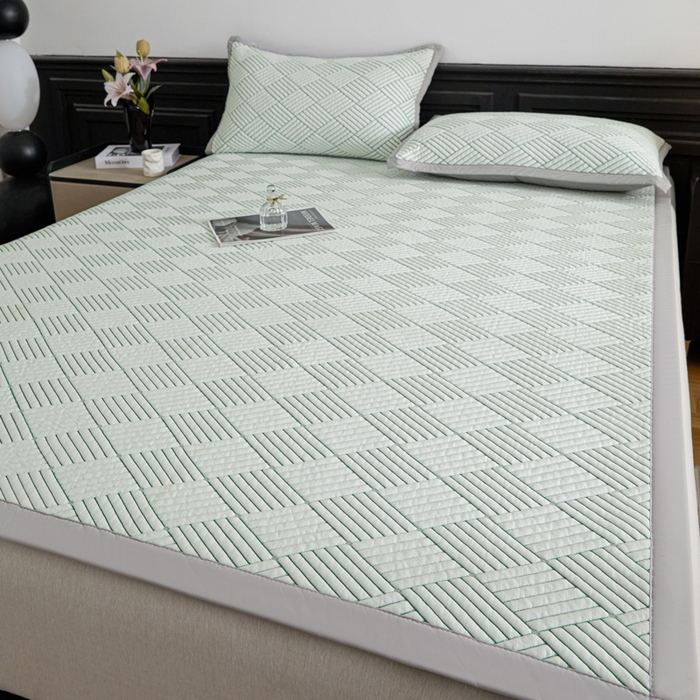 91家纺网 家纺一手货源 找家纺 欧邦 2025新款外贸热销加厚菱形Pe中分子凉感豆豆软席 菱形-绿 床席款