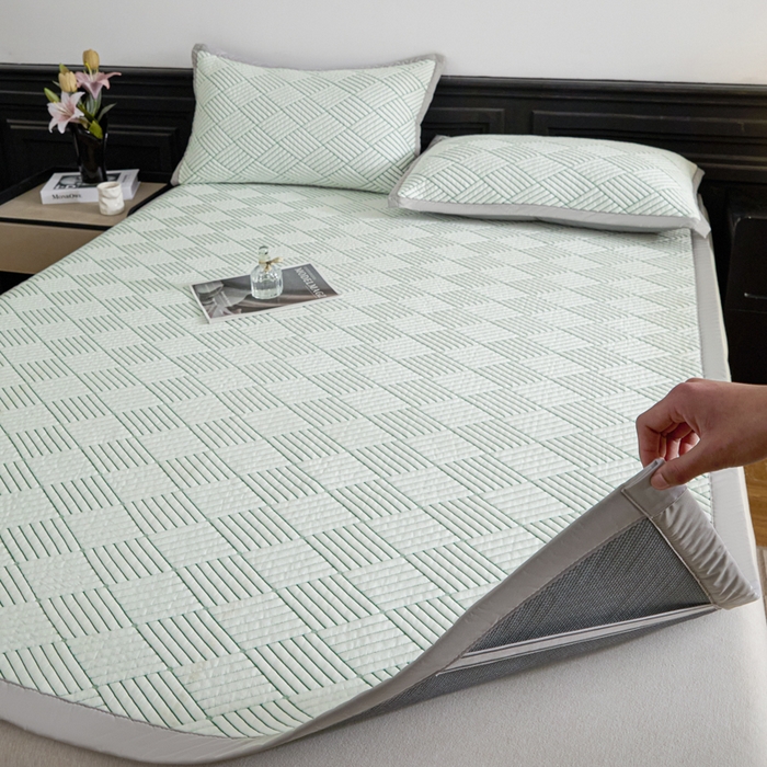 91家纺网 家纺一手货源 找家纺 欧邦 2025新款外贸热销加厚菱形Pe中分子凉感豆豆软席 菱形-绿 床席款