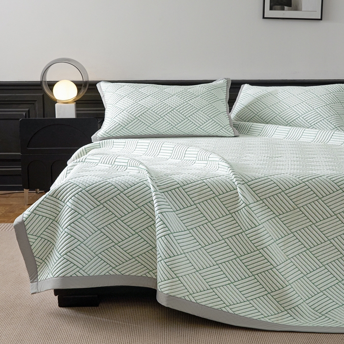 91家纺网 家纺一手货源 找家纺 欧邦 2025新款外贸热销加厚菱形Pe中分子凉感豆豆软席 菱形-绿 床席款