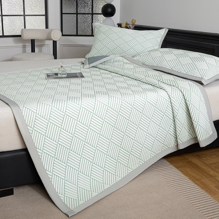 91家纺网 家纺一手货源 找家纺 欧邦 2025新款外贸热销加厚菱形Pe中分子凉感豆豆软席 菱形-绿 床席款