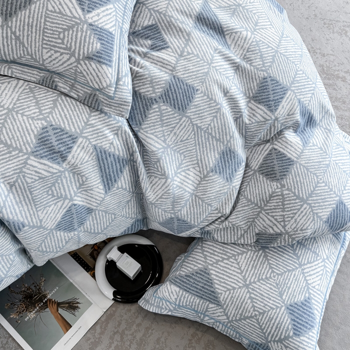 91家纺网 家纺一手货源 找家纺 曲之慕 2025直播爆款纯棉磨毛 高克重加厚全棉磨毛印花四件套 街角咖啡-蓝