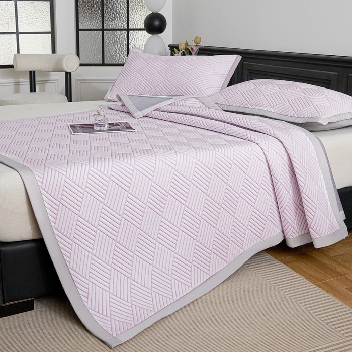 91家纺网 家纺一手货源 找家纺 欧邦 2025新款外贸热销加厚菱形Pe中分子凉感豆豆软席 菱形-紫 床席款