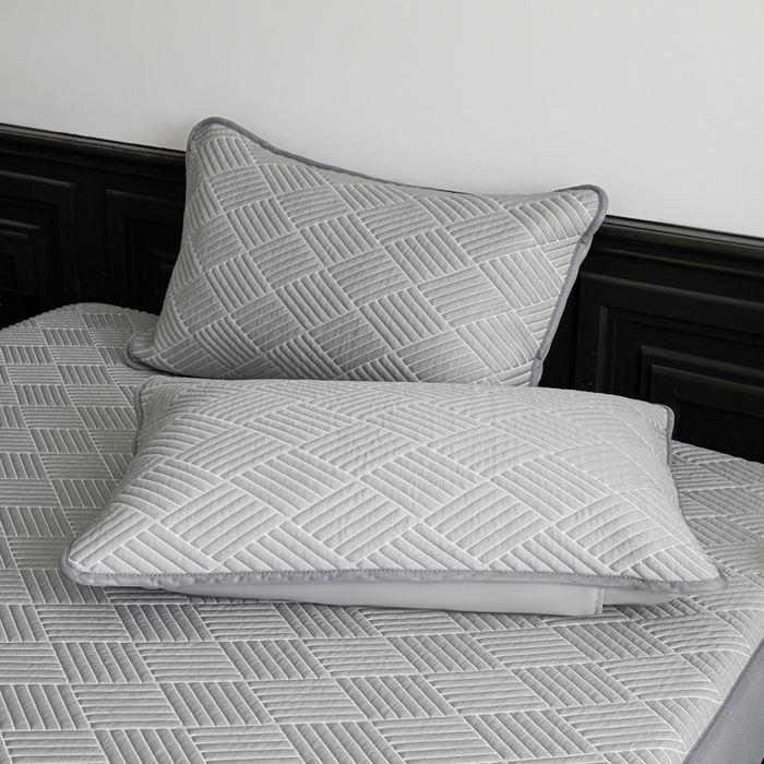 91家纺网 家纺一手货源 找家纺 欧邦 2025新款外贸热销加厚菱形Pe中分子凉感豆豆软席 菱形-穆尼灰 床笠款