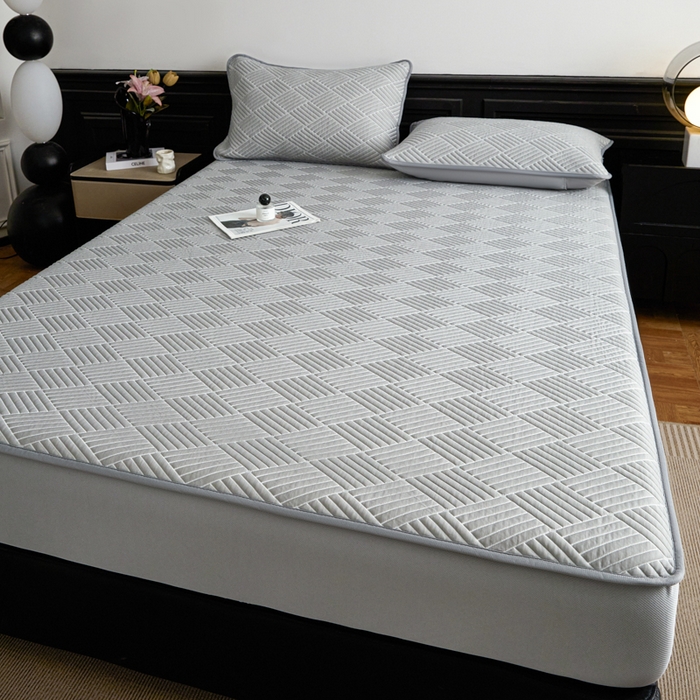 91家纺网 家纺一手货源 找家纺 欧邦 2025新款外贸热销加厚菱形Pe中分子凉感豆豆软席 菱形-穆尼灰 床笠款