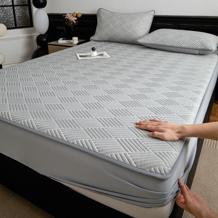 91家纺网 家纺一手货源 找家纺 欧邦 2025新款外贸热销加厚菱形Pe中分子凉感豆豆软席 菱形-穆尼灰 床笠款