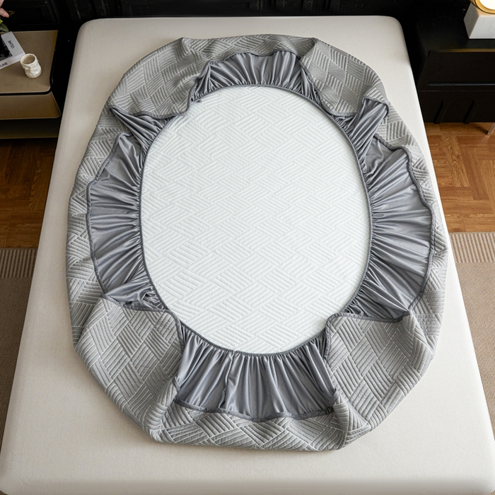 91家纺网 家纺一手货源 找家纺 欧邦 2025新款外贸热销加厚菱形Pe中分子凉感豆豆软席 菱形-穆尼灰 床笠款