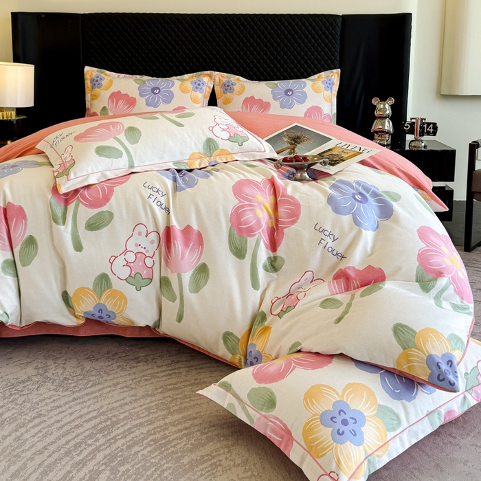 91家纺网 家纺一手货源 找家纺 曲之慕 2025直播爆款纯棉磨毛 高克重加厚全棉磨毛印花四件套 岚语-米