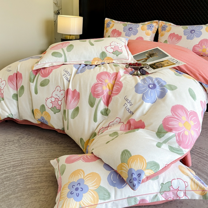 91家纺网 家纺一手货源 找家纺 曲之慕 2025直播爆款纯棉磨毛 高克重加厚全棉磨毛印花四件套 岚语-米