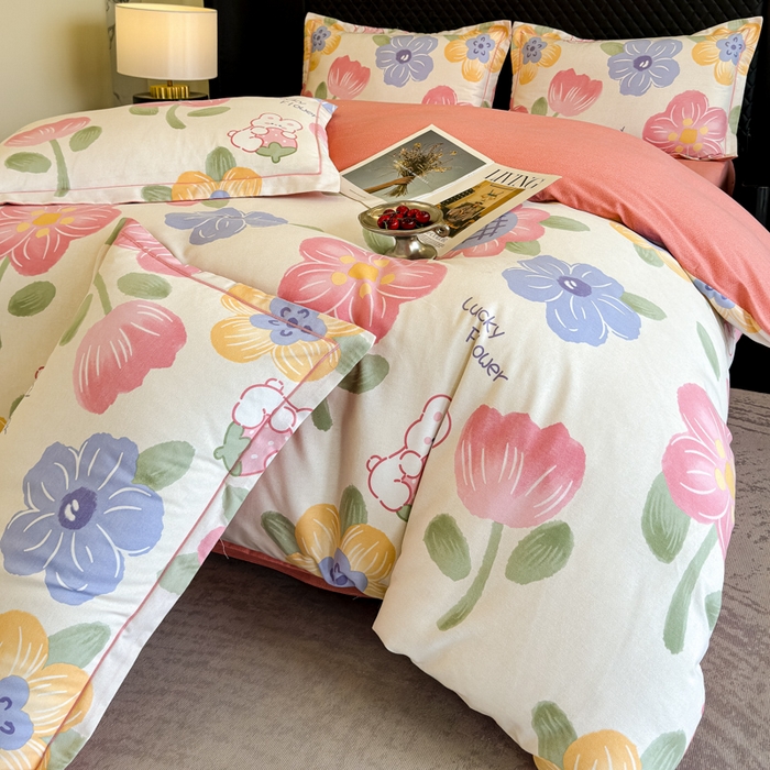 91家纺网 家纺一手货源 找家纺 曲之慕 2025直播爆款纯棉磨毛 高克重加厚全棉磨毛印花四件套 岚语-米