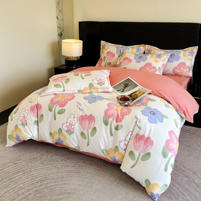 91家纺网 家纺一手货源 找家纺 曲之慕 2025直播爆款纯棉磨毛 高克重加厚全棉磨毛印花四件套 岚语-米