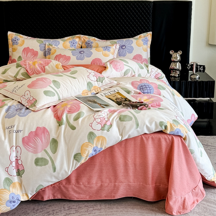 91家纺网 家纺一手货源 找家纺 曲之慕 2025直播爆款纯棉磨毛 高克重加厚全棉磨毛印花四件套 岚语-米