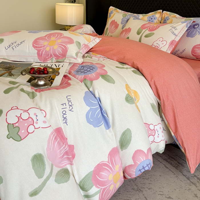 91家纺网 家纺一手货源 找家纺 曲之慕 2025直播爆款纯棉磨毛 高克重加厚全棉磨毛印花四件套 岚语-米