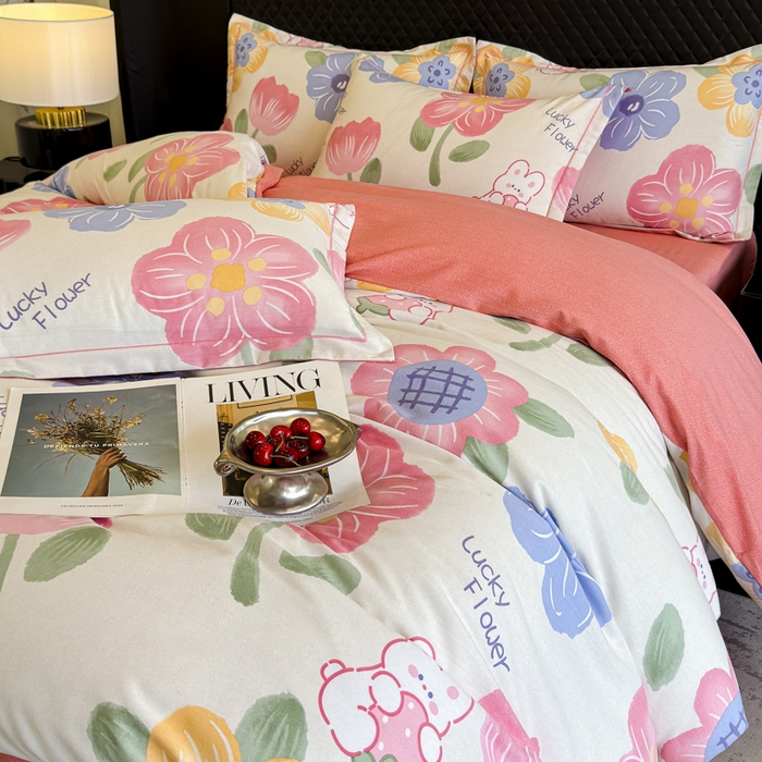 91家纺网 家纺一手货源 找家纺 曲之慕 2025直播爆款纯棉磨毛 高克重加厚全棉磨毛印花四件套 岚语-米