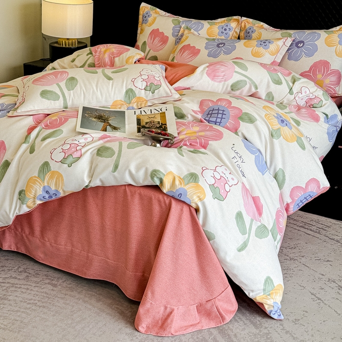 91家纺网 家纺一手货源 找家纺 曲之慕 2025直播爆款纯棉磨毛 高克重加厚全棉磨毛印花四件套 岚语-米