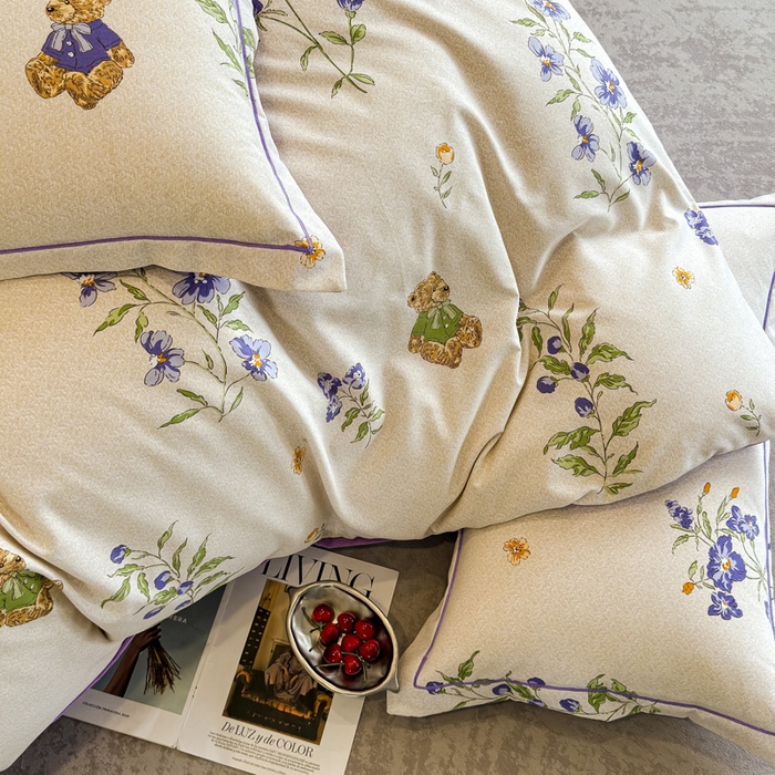 91家纺网 家纺一手货源 找家纺 曲之慕 2025直播爆款纯棉磨毛 高克重加厚全棉磨毛印花四件套 萌熊花园-米