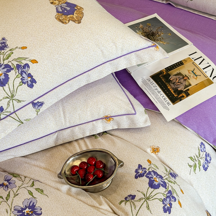 91家纺网 家纺一手货源 找家纺 曲之慕 2025直播爆款纯棉磨毛 高克重加厚全棉磨毛印花四件套 萌熊花园-米