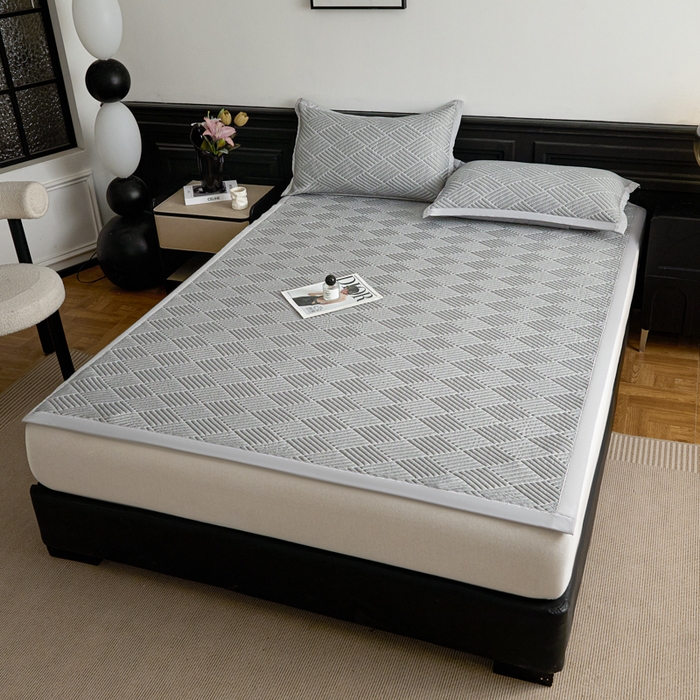91家纺网 家纺一手货源 找家纺 欧邦 2025新款外贸热销加厚菱形Pe中分子凉感豆豆软席 菱形-穆尼灰 床席款