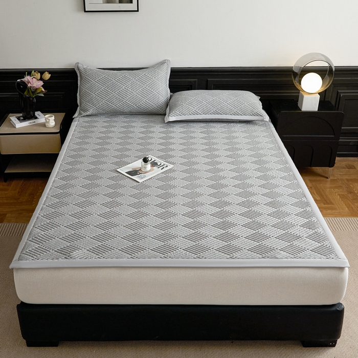 91家纺网 家纺一手货源 找家纺 欧邦 2025新款外贸热销加厚菱形Pe中分子凉感豆豆软席 菱形-穆尼灰 床席款