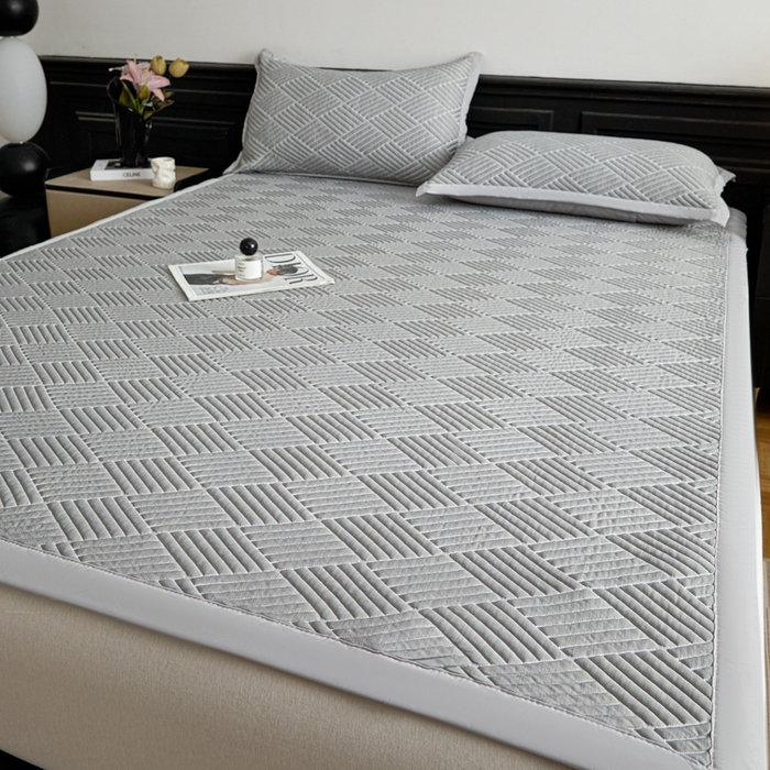 91家纺网 家纺一手货源 找家纺 欧邦 2025新款外贸热销加厚菱形Pe中分子凉感豆豆软席 菱形-穆尼灰 床席款