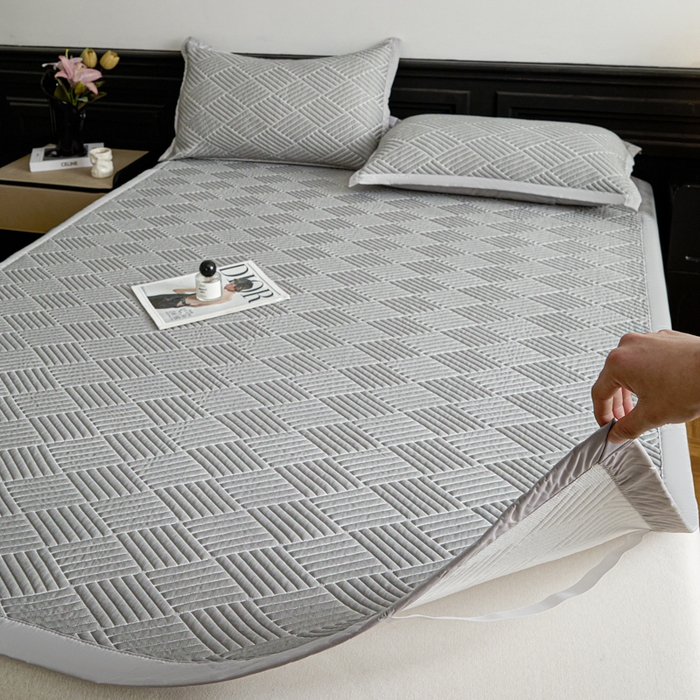 91家纺网 家纺一手货源 找家纺 欧邦 2025新款外贸热销加厚菱形Pe中分子凉感豆豆软席 菱形-穆尼灰 床席款