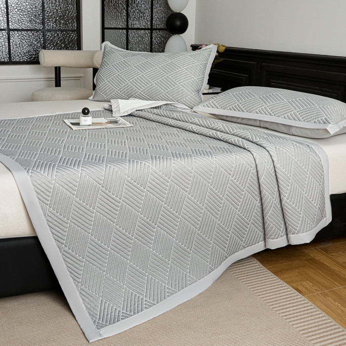 91家纺网 家纺一手货源 找家纺 欧邦 2025新款外贸热销加厚菱形Pe中分子凉感豆豆软席 菱形-穆尼灰 床席款