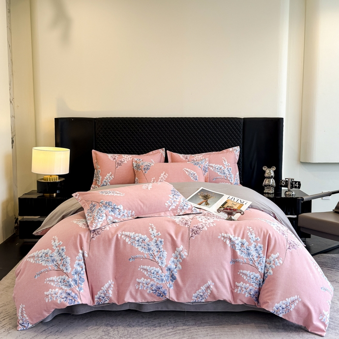 曲之慕 2025直播爆款纯棉磨毛 高克重加厚全棉磨毛印花四件套 明日晴天-粉