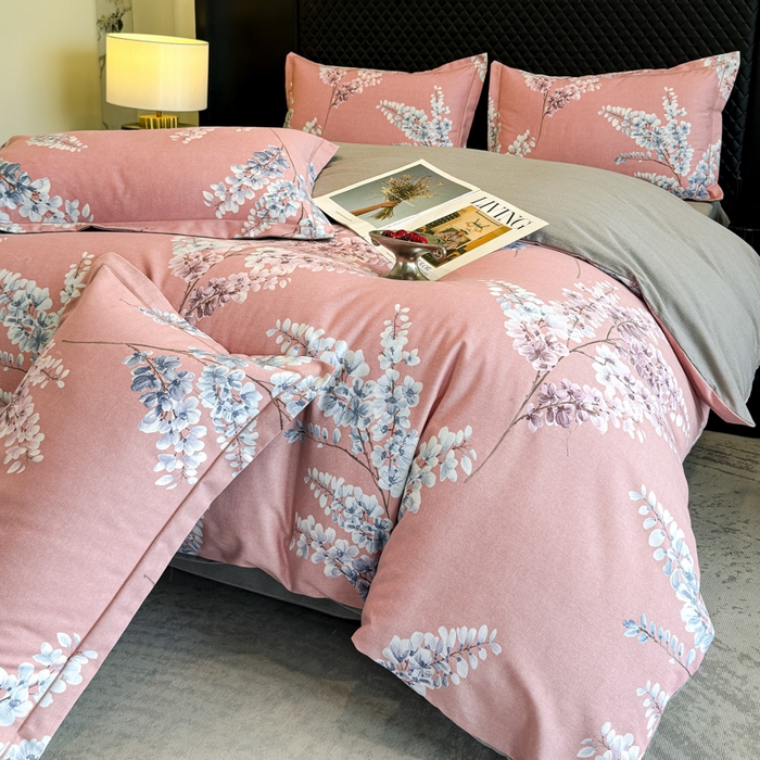 91家纺网 家纺一手货源 找家纺 曲之慕 2025直播爆款纯棉磨毛 高克重加厚全棉磨毛印花四件套 明日晴天-粉