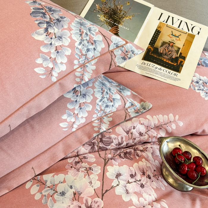 91家纺网 家纺一手货源 找家纺 曲之慕 2025直播爆款纯棉磨毛 高克重加厚全棉磨毛印花四件套 明日晴天-粉